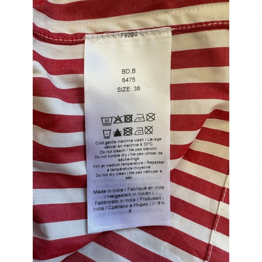Ganni Barbados Cherry Stripe Cotton Mini Dress Bow Tie Sleeveless NWT Poplin 38